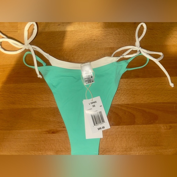 L*Space Bright Teal-Cream Seamless Mackena Bikini Bottom - Picture 5 of 6